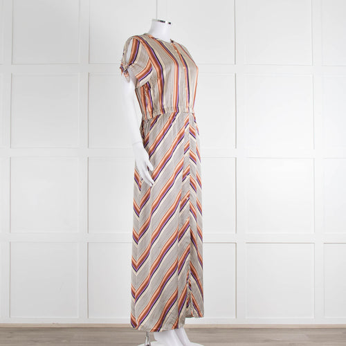 Second Female Cream Black Coral Lilac Stripe Maxi Dress