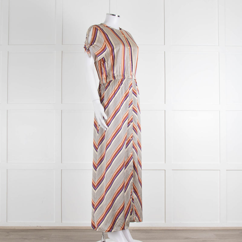 Second Female Cream Black Coral Lilac Stripe Maxi Dress