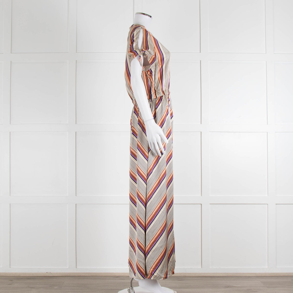 Second Female Cream Black Coral Lilac Stripe Maxi Dress