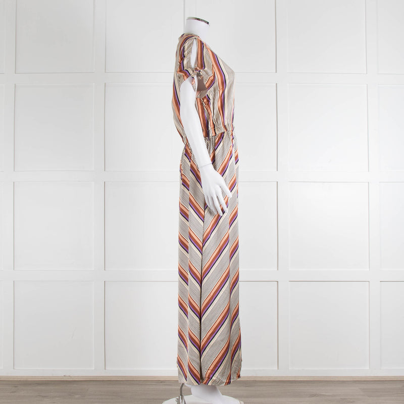 Second Female Cream Black Coral Lilac Stripe Maxi Dress