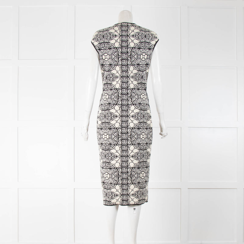 Alexander McQueen Black and Ivory Stained Glass Knit Shift Dress