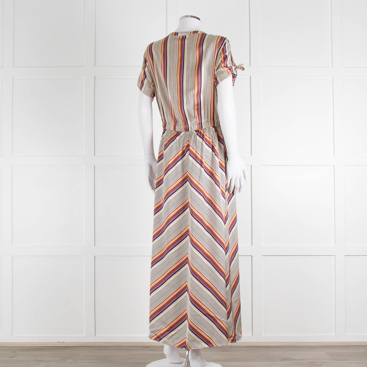 Second Female Cream Black Coral Lilac Stripe Maxi Dress