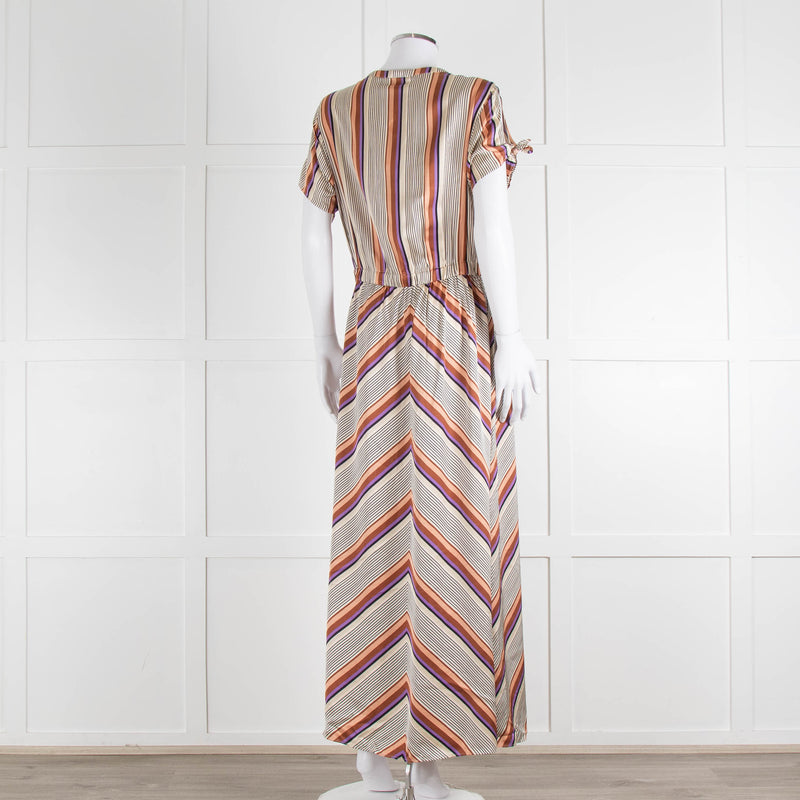 Second Female Cream Black Coral Lilac Stripe Maxi Dress