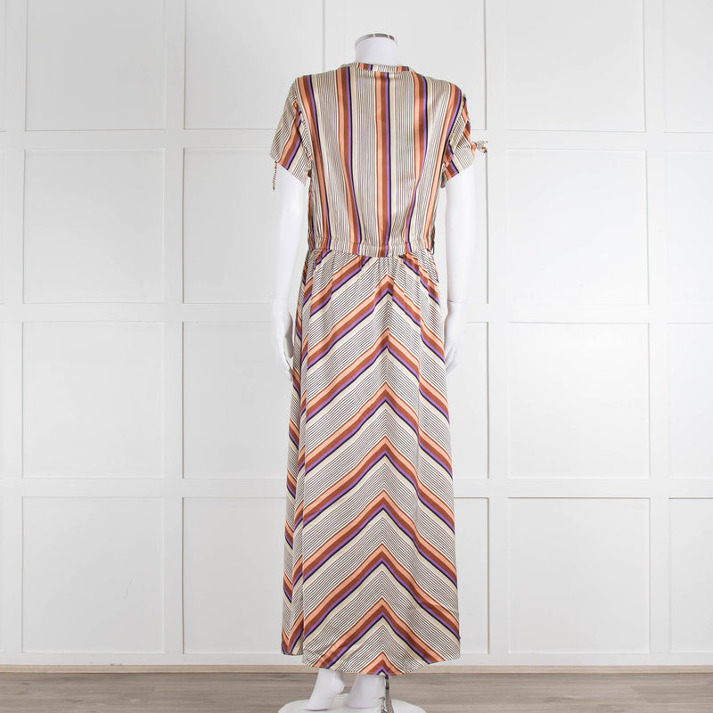 Second Female Cream Black Coral Lilac Stripe Maxi Dress