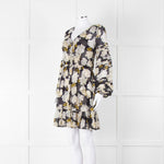 The Kooples Black White Floral Sheer Long Sleeve Short Dress With Slip
