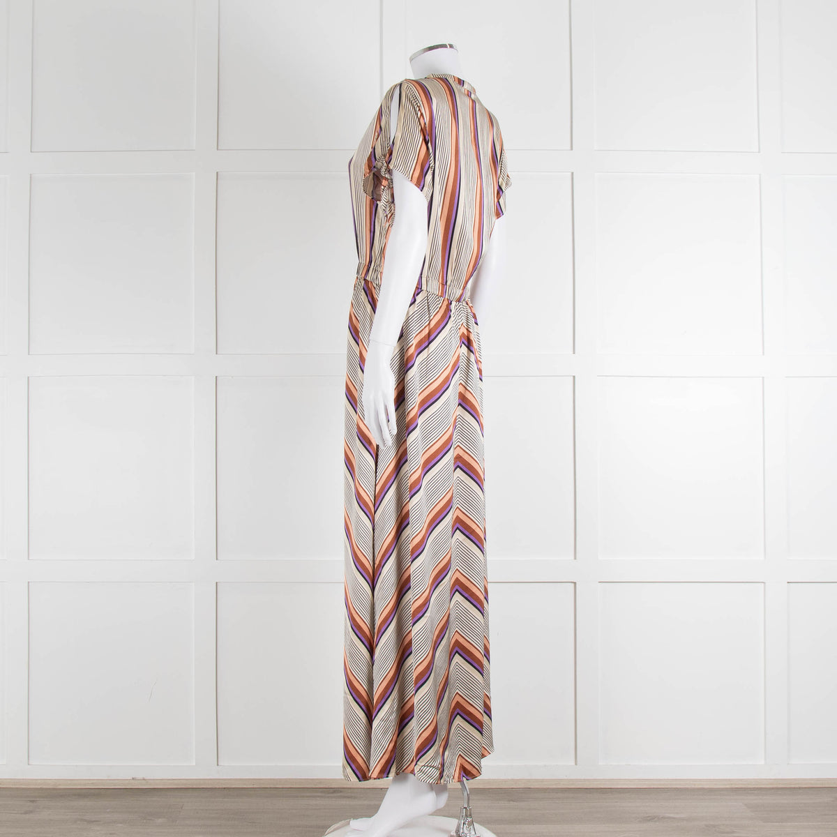 Second Female Cream Black Coral Lilac Stripe Maxi Dress