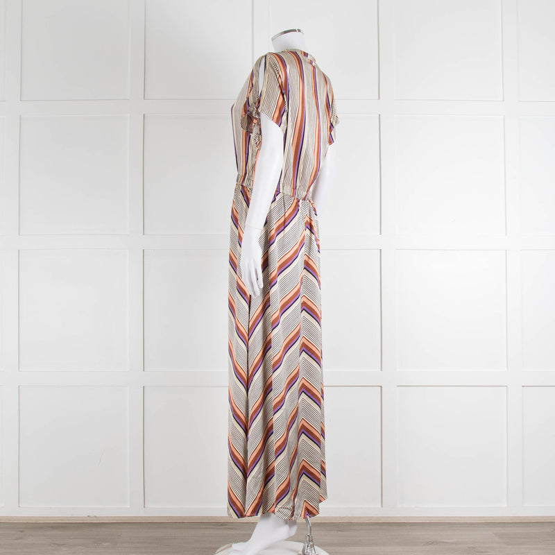 Second Female Cream Black Coral Lilac Stripe Maxi Dress