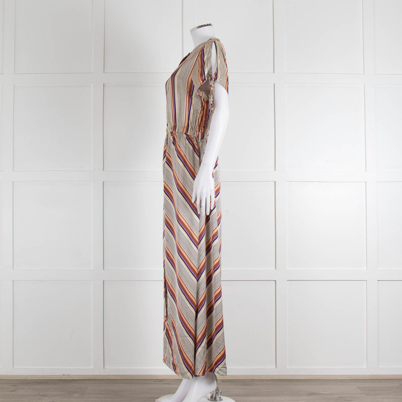 Second Female Cream Black Coral Lilac Stripe Maxi Dress