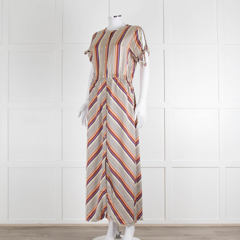 Second Female Cream Black Coral Lilac Stripe Maxi Dress