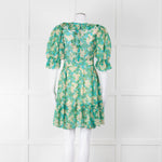 By Timo Turquoise Cream Floral Puff Sleeve Mini Dress