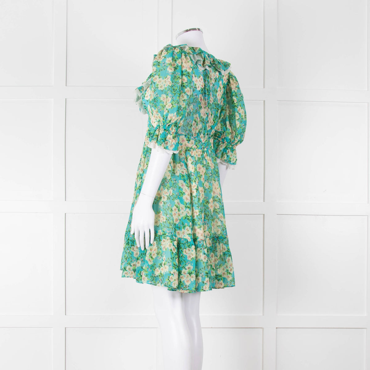 By Timo Turquoise Cream Floral Puff Sleeve Mini Dress