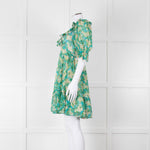 By Timo Turquoise Cream Floral Puff Sleeve Mini Dress