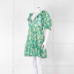 By Timo Turquoise Cream Floral Puff Sleeve Mini Dress
