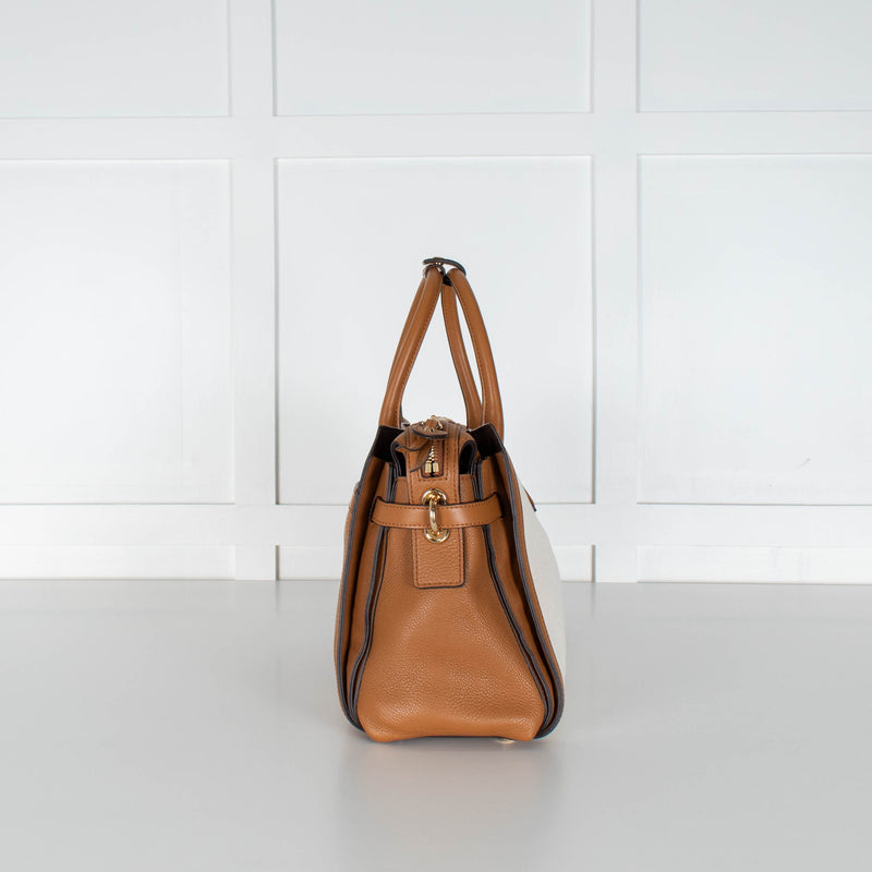 Michael Kors Cream Canvas Top Handle Tote With Detachable Long Strap