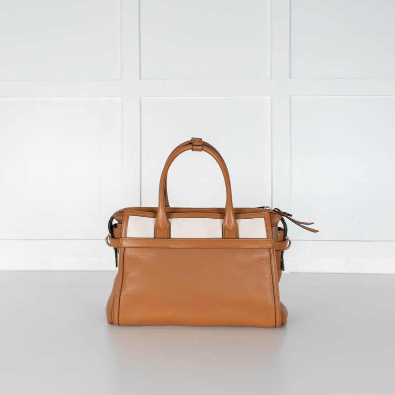 Michael Kors Cream Canvas Top Handle Tote With Detachable Long Strap