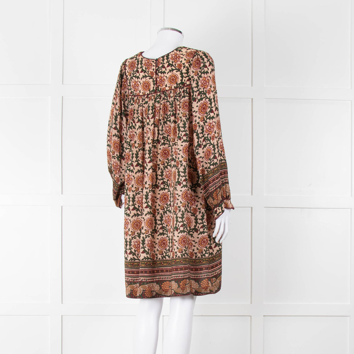 Iris Beige Green Floral Smock Tunic Dress