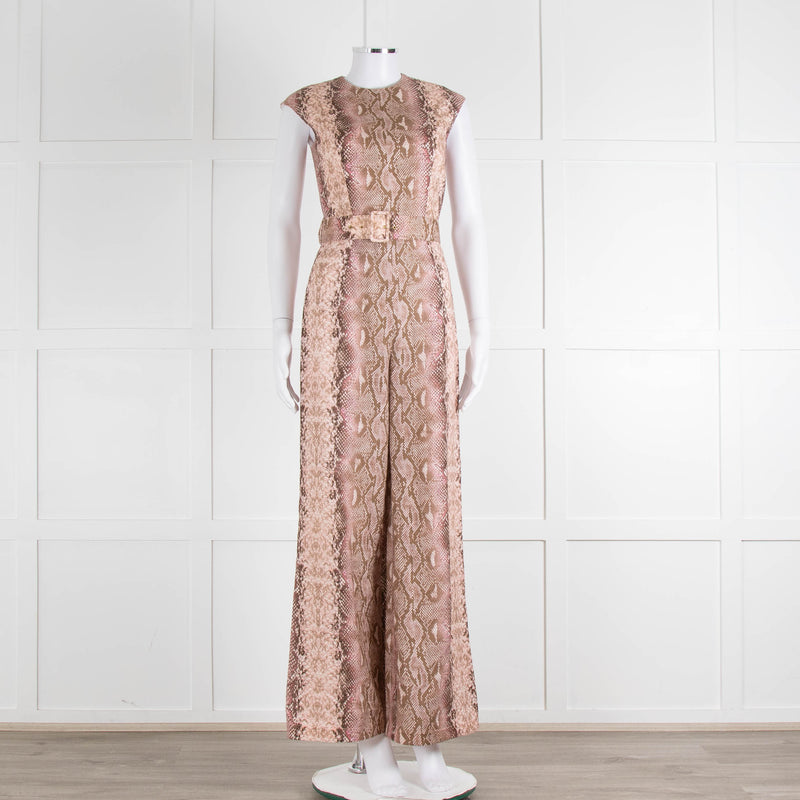 Emilia Wickstead Salmon Snake Skin Linen Belted Jumpsuit