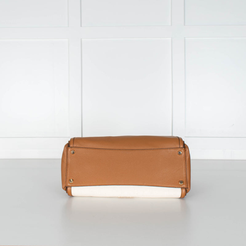 Michael Kors Cream Canvas Top Handle Tote With Detachable Long Strap
