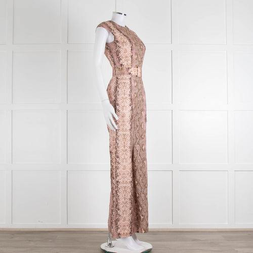 Emilia Wickstead Salmon Snake Skin Linen Belted Jumpsuit