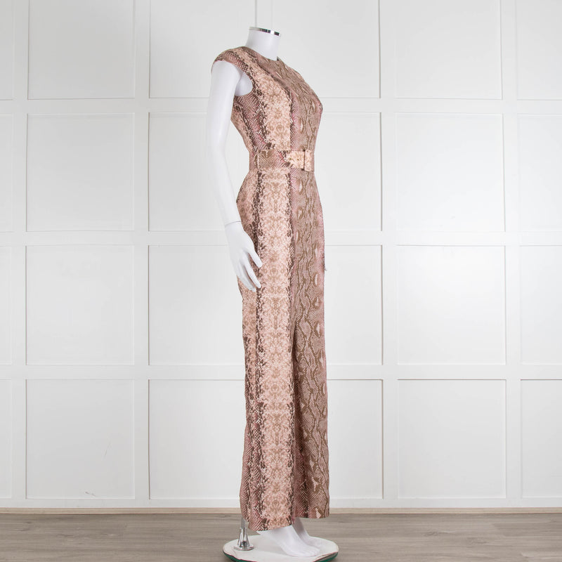 Emilia Wickstead Salmon Snake Skin Linen Belted Jumpsuit
