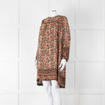 Iris Beige Green Floral Smock Tunic Dress