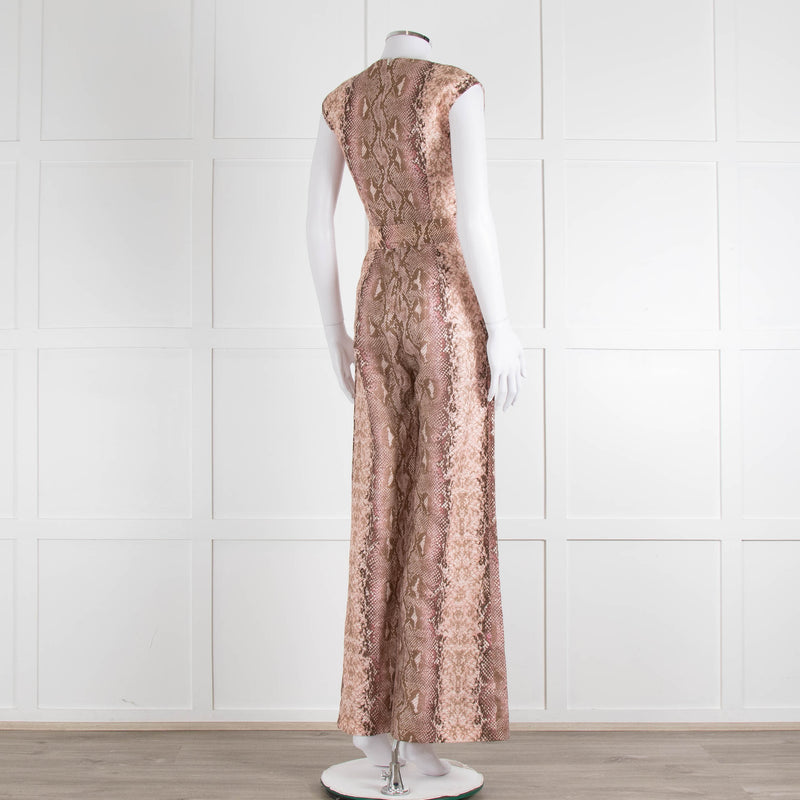 Emilia Wickstead Salmon Snake Skin Linen Belted Jumpsuit