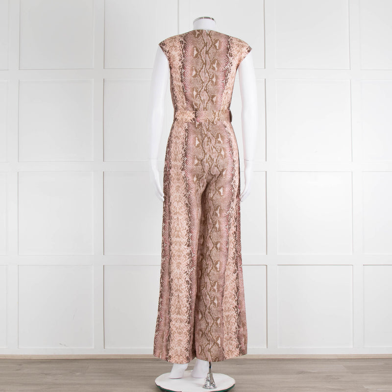 Emilia Wickstead Salmon Snake Skin Linen Belted Jumpsuit