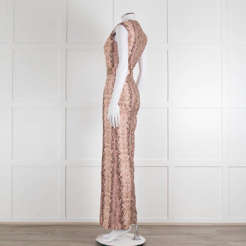 Emilia Wickstead Salmon Snake Skin Linen Belted Jumpsuit