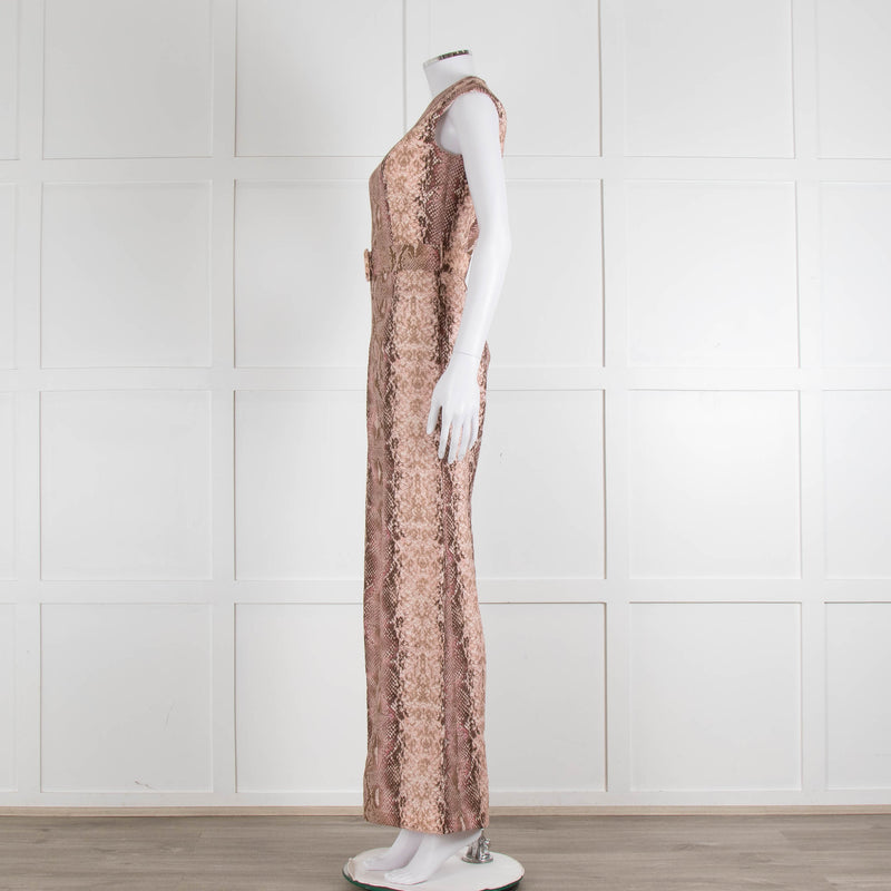 Emilia Wickstead Salmon Snake Skin Linen Belted Jumpsuit