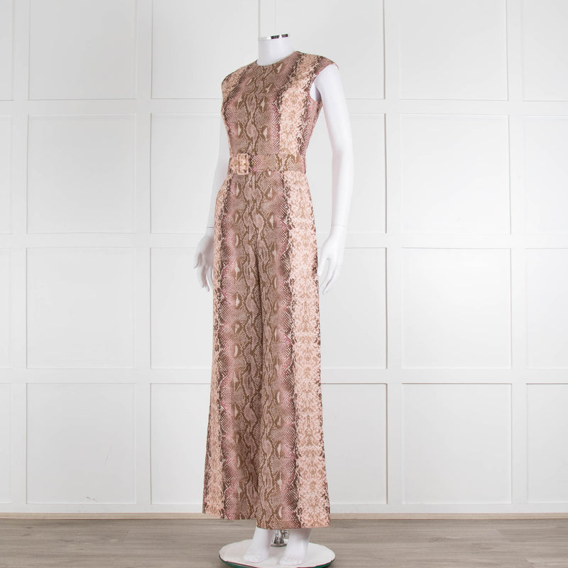 Emilia Wickstead Salmon Snake Skin Linen Belted Jumpsuit