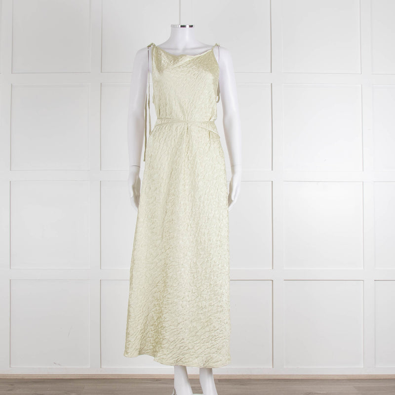 Song For The Mute Lime Green Textured Sleeveless Wrap Dress