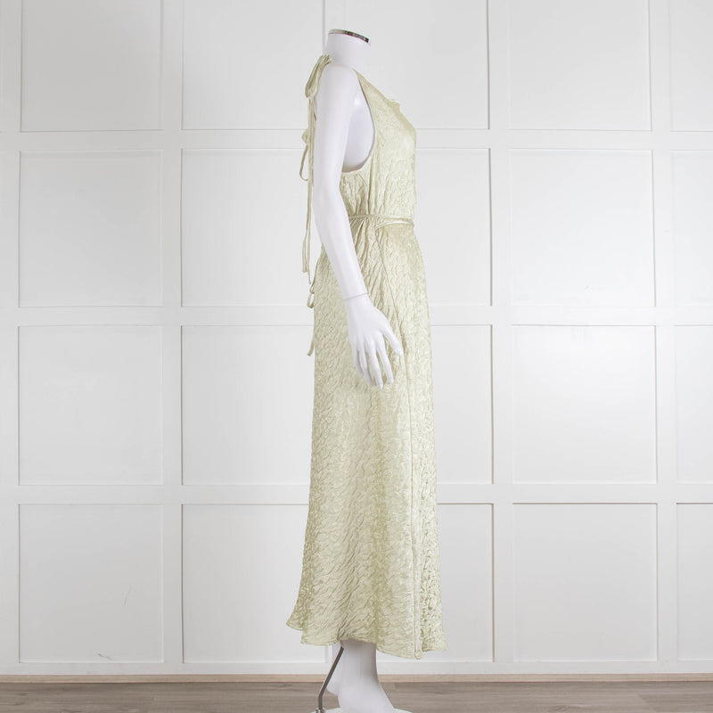 Song For The Mute Lime Green Textured Sleeveless Wrap Dress