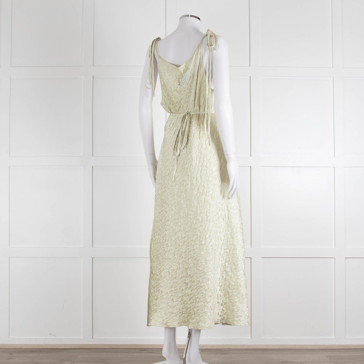 Song For The Mute Lime Green Textured Sleeveless Wrap Dress