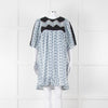 Batsheva Blue Black Floral Striped Cotton Short Dress