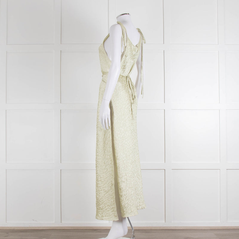 Song For The Mute Lime Green Textured Sleeveless Wrap Dress