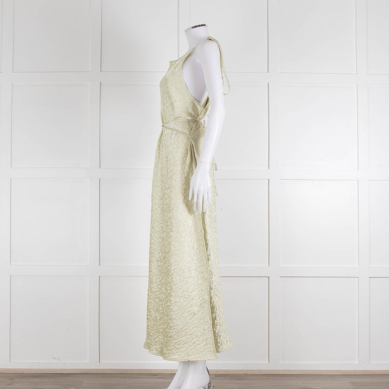 Song For The Mute Lime Green Textured Sleeveless Wrap Dress