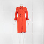 Burberry Red Silk Zip Front Silk Trench Dress