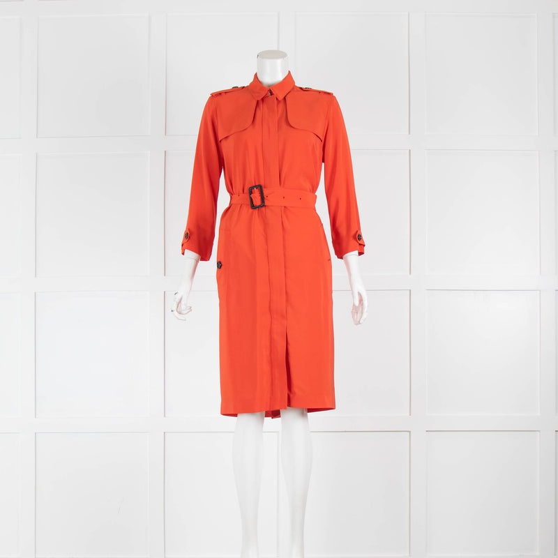 Burberry Red Silk Zip Front Silk Trench Dress