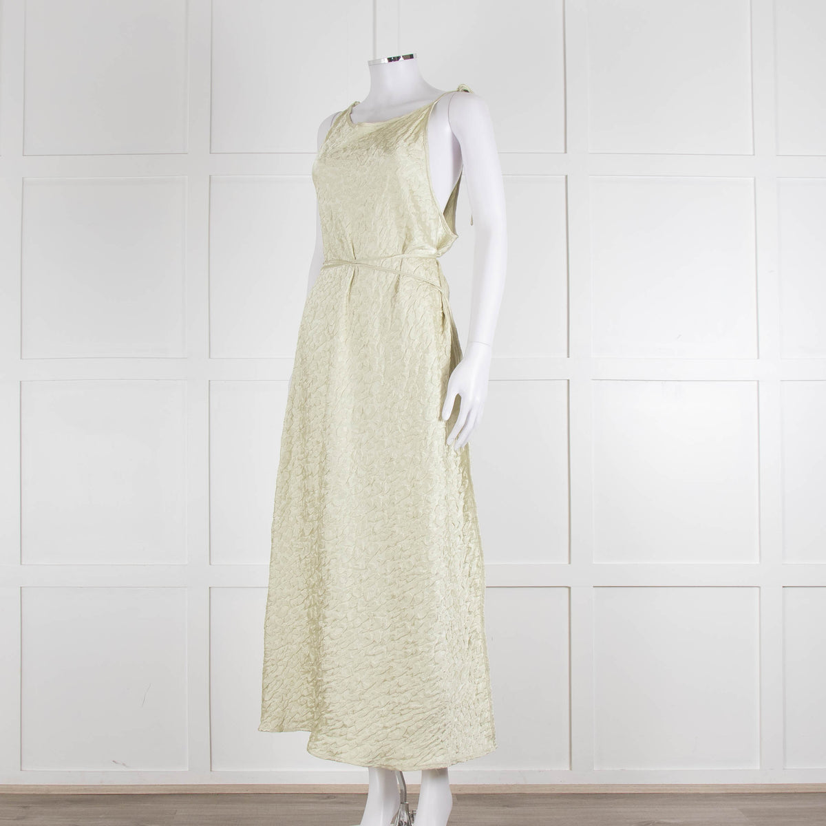 Song For The Mute Lime Green Textured Sleeveless Wrap Dress