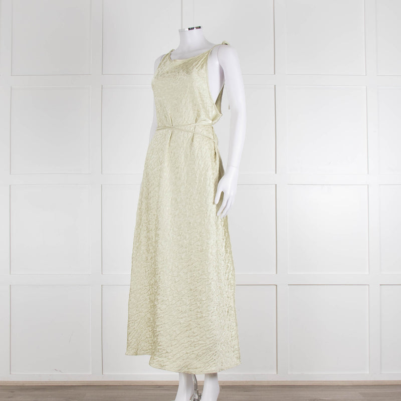Song For The Mute Lime Green Textured Sleeveless Wrap Dress