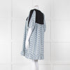 Batsheva Blue Black Floral Striped Cotton Short Dress