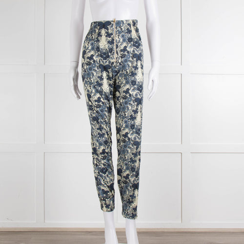 Unbranded (Anna Mason) Cream Blue Floral High Waisted Trousers