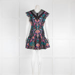 Sandro Black Floral Pattern Lace V Neck Mini Dress