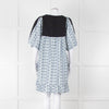 Batsheva Blue Black Floral Striped Cotton Short Dress