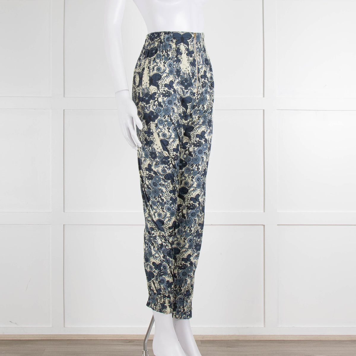 Unbranded (Anna Mason) Cream Blue Floral High Waisted Trousers