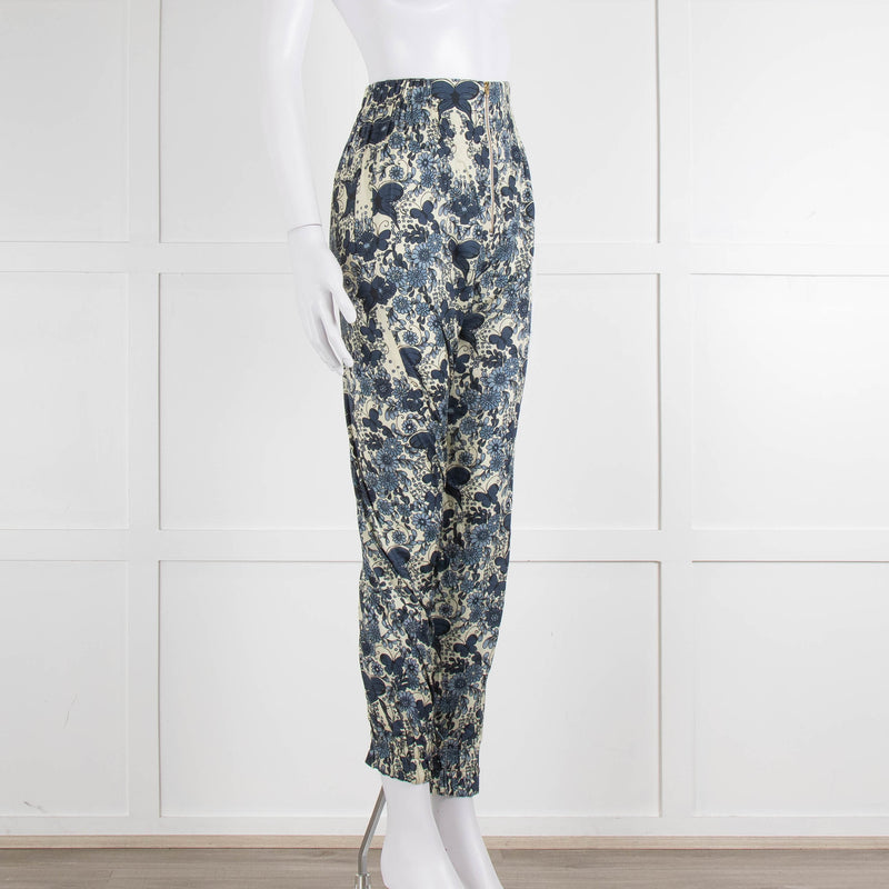 Unbranded (Anna Mason) Cream Blue Floral High Waisted Trousers