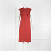 Burberry Berry Red Pleat Front Frill Shoulder Dress