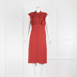 Burberry Berry Red Pleat Front Frill Shoulder Dress