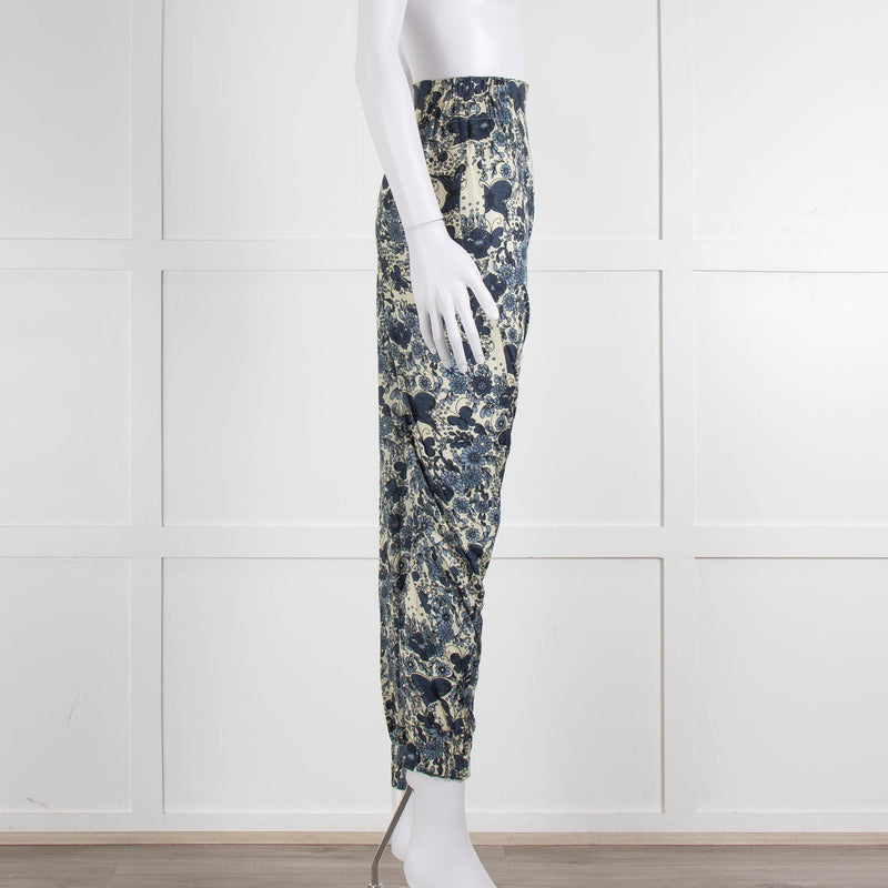 Unbranded (Anna Mason) Cream Blue Floral High Waisted Trousers