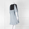 Batsheva Blue Black Floral Striped Cotton Short Dress